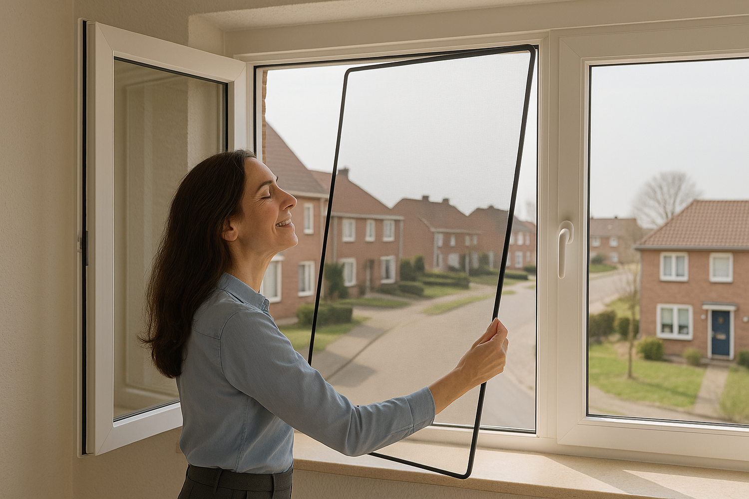 Deze vrouw met de flexhor in handen gaat de hor plaatsen